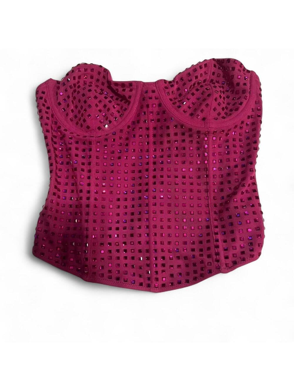 White Fox Boutique You Can Be Mine Beaded Mesh Top corset in Hot Pink NWT